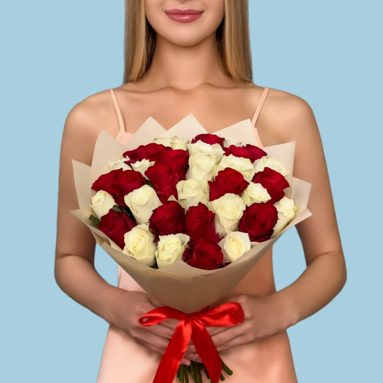 35 White and Red Roses from Kenya image