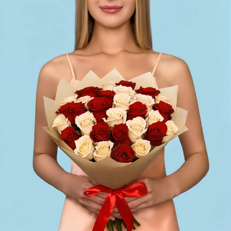35 White and Red Roses from Kenya image