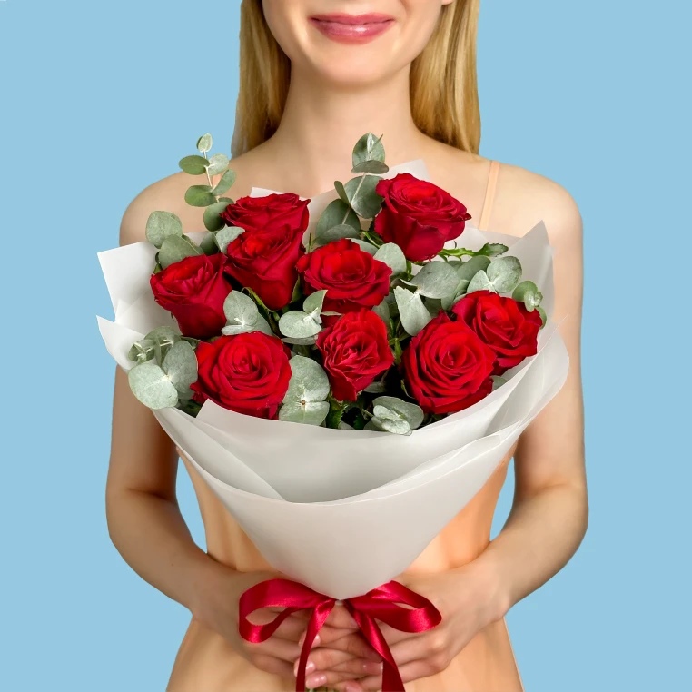 Red Roses With Eucaliptus image