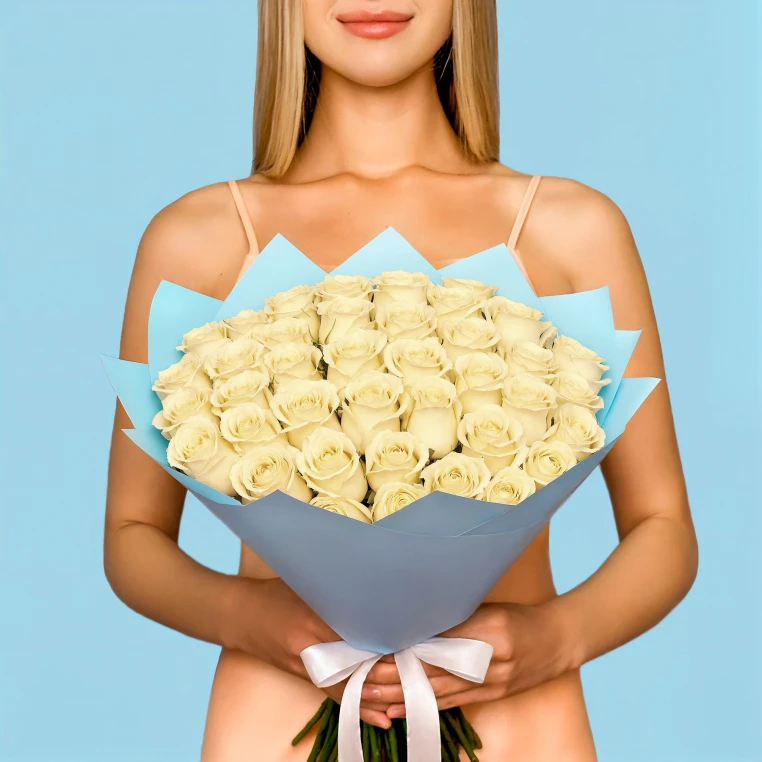 50 White Roses from Kenya